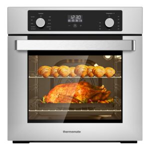 24 Inch Single Wall Oven, ETL Certified, ThermoMate 2.6 Cu. Ft. Electric Built-in Oven with 9 Cooking Functions in Stainless Steel, Convection Wall Oven, Anti-Mistouch Knob, Sensor Touch Control
