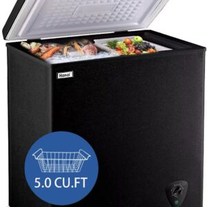 5.0 Cubic Feet Deep Chest Freezer Compact Freezers with Adjustable Thermostat Top Open Door Freezer Compressor Cooling with Rmovable Storage Basket for Home Kitchen Office and Bar (Black)