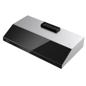 VIKIO HOME Range Hood 30 Inch Under Cabinet, 900 CFM Ducted Vent with 3-Speed Fan, Black Stainless Steel and Tempered Glass, Gesture Sensing and Touch Control