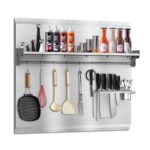 VENFAN Range Backsplash, 36 x 30 Inch Wall-Mounted Stainless Steel Backsplash with Built-in Storage Shelf & Hanging Rack, Stainless Steel Backsplash for Stove Easy Installation