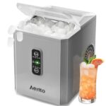 Aeitto Ice Makers Countertop, 9 Ice Cubes Release in 6 Mins, 26Lbs/24H, 2 Sizes of Bullet Ice Machine,Self-Cleaning Portable Ice Maker with Ice Scoop and Basket for Home Kitchen, Darkgray