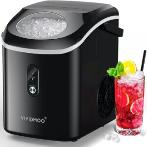 VIVIDMOO Nugget Ice Maker Countertop, 34lbs/Day, Portable Sonic Pebble Ice Maker with Self-Cleaning, Fast Ice in 6 Mins, Compact Crushed Pellet Ice Machine for Home/Office/Kitchen/RV/Camping, Black