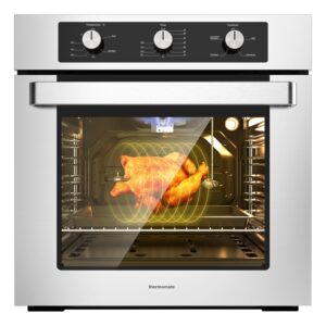 24" Single Wall Oven, ETL Certified, ThermoMate 2.12 Cu.ft. Natural Gas Oven with 5 Cooking Functions and Rotisserie, Built-in Wall Oven with Mechanical Knobs Control, Stainless Steel
