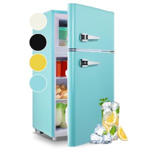 WANAI 3.5 Cu.ft Refrigerators Full-sized Fridge with Freezer Handles Blue Fridge Dual Door Classic Retro Refrigerator Removable Glass Shelves Adjustable Thermostat for Home Office Dorm RV