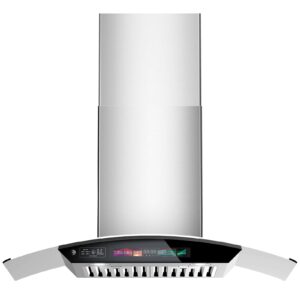 30 inch Wall Mount Range Hood Tempered Glass 900 CFM, Voice/Gesture/Touch Control, Stainless Steel Kitchen Hood Vent with 4 Speed Exhaust Fan, Adjustable Lights, Memory Mode