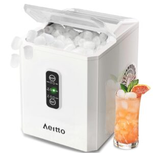 Aeitto Ice Makers Countertop, 9 Ice Cubes Release in 6 Mins, 26Lbs/24H, 2 Sizes of Bullet Ice Machine,Self-Cleaning Portable Ice Maker with Ice Scoop and Basket for Home Kitchen, Ivory