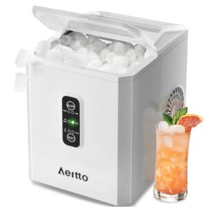Aeitto Ice Makers Countertop, 9 Ice Cubes Release in 6 Mins, 26Lbs/24H, 2 Sizes of Bullet Ice Machine,Self-Cleaning Portable Ice Maker with Ice Scoop and Basket for Home Kitchen Office Bar RV, Grey