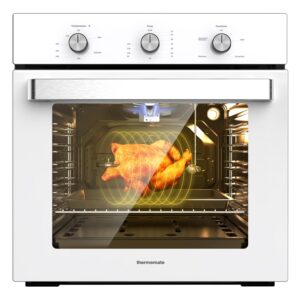 24" Gas Wall Oven, ETL Certified ThermoMate 2.12 Cu.ft. Natural Gas Oven with 5 Cooking Functions and Rotisserie, Built-in Wall Oven with Mechanical Knobs Control, White
