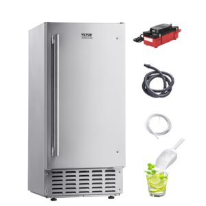 VEVOR Under Counter Ice Maker, 66 Lbs/Day Under Counter Nugget Ice Maker Machine with Drain Pump, Reversible Door, 18 Lbs Storage, Stainless Steel Freestanding Ice Maker for Commercial Home Kitchen