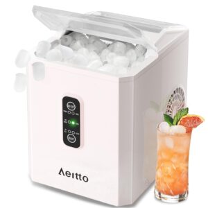 Aeitto Ice Makers Countertop, 9 Ice Cubes Release in 6 Mins, 26Lbs/24H, 2 Sizes of Bullet Ice Machine,Self-Cleaning Portable Ice Maker with Ice Scoop and Basket for Home Kitchen, Pink