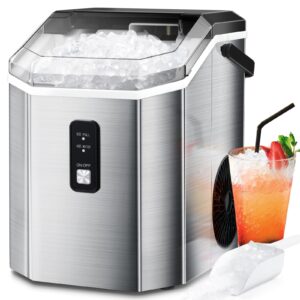ZAFRO Nugget Ice Maker Countertop with Handle, Stainless Steel Ice Maker Portable with Slef-Cleaning, 35Lbs/24H, 7Mins Fast Ice Making, with Ice Basket/Ice Scoop for Home/Office/Bar, Silver