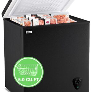 WANAI Chest Freezer 5.0 Cu.Ft Large Deep Freezers Freestanding Top Open 7 Temp Control Low Noise with Removable Basket for Dorm Apartment Home Kitchen