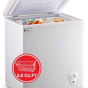 5.0 Cu.Ft Chest Freezer WANAI Deep Freezers Large Storage 7 Temperature Control Low Noise with Removable Basket for Dorm Apartment Home Kitchen