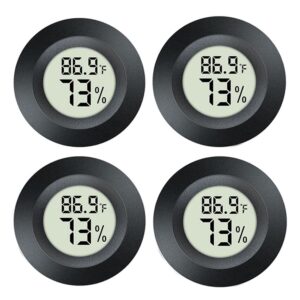 4 Pack Mini Digital Hygrometer Thermometer Gauge, Indoor Outdoor Temperature Humidity Meter for Greenhouse Humidors Incubators Reptile Terrarium Jars, Fahrenheit (℉) or Celsius(℃) (4)