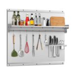 48"x 30" Stainless Steel Backsplash, Range Backsplash with Storage Shelf & Knife Rack,Range Hood Stainless Steel Backsplash for Stove Wall Shield with Pre-Drilled Holes