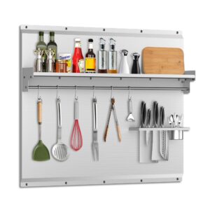 48"x 30" Stainless Steel Backsplash, Range Backsplash with Storage Shelf & Knife Rack,Range Hood Stainless Steel Backsplash for Stove Wall Shield with Pre-Drilled Holes