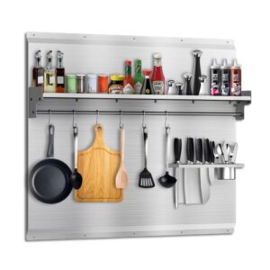 VENFAN Stainless Steel Backsplash,30" x 30" Range Backsplash with Storage Shelf & Knife Rack, Stainless Steel Stove Backsplash with Pre-Drilled Holes, Easy Clean and Installation