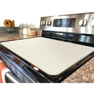 YUHFERA Stove Top Cover for Electric Stove - Silicone Stove Mat for Glass Top, Glass Cooktop Protector, XL Dish Drying Mats For Kitchen,Oven Covers for Electric Stove (Beige,30 x 21)