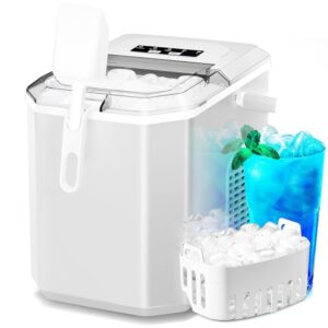 ZAFRO Countertop Ice Maker,Portable Ice Machine with Carry Handle,Self-Cleaning,Basket and Scoop,9 Cubes in 6 Mins,26.5lbs/24Hrs,2 Sizes of Bullet Ice,for Home,Kitchen,Party, White