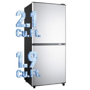 Anypro 4.0 Cu.Ft Fridge with Bottom Freezer, 2 Door Refrigerator with Drawer, 7 Level Temperatures and Adjustable Shelves for Bedroom, Dorm, Office, Apartment, Silver