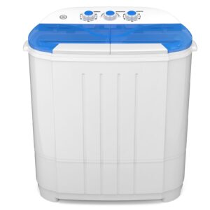 Zynkez Portable Washing Machine, 14Lbs Compact Twin Tub Laundry Washer, Semi-Automatic 9Lbs Washer and 5Lbs Spinner Combo for Apartments, Dorms, RVs, ZY1005, White, Blue
