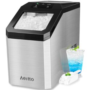 Aeitto Nugget Ice Maker Countertop, 55lbs/Day, Large Capacity Chewable Ice Maker, Rapid Ice Release in 5 Mins, Self-Cleaning with Stainless Steel Housing Ice Machine for Home Office and Party, Silver