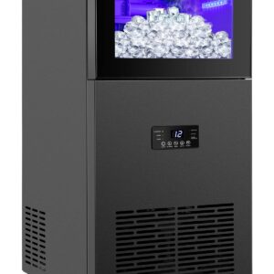 Upgraded Commercial Ice Maker 130LBS/24H with 35LBS Storage Bin, 15" Wide Frosted Black Undercounter/Freestanding Ice Maker Machine for Home Bar Outdoor, 45PCS Ice Cubes Ice Machine, Self Cleaning