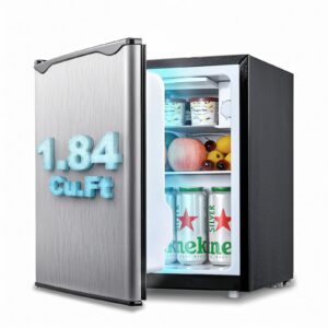 Anypro 1.84 Cu.Ft Fridge with Freezer, Single Door Refrigerator with 5 Level Temperatures and Adjustable Shelves, Energy Saving, Low Noise for Dorm, Office, Bedroom, Silver