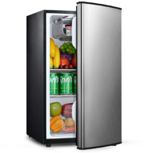 Anypro 2.7 Cu.Ft Fridge with Freezer, Single Door Refrigerator with 5 Level Temperatures and Removable Shelves, Energy Saving, Low Noise for Dorm, Office, Bedroom, Silver