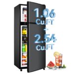 Anypro 3.6 Cu.Ft Fridge with Freezer, Double Door Refrigerator with 6 Level Thermostat, LED Light, Adjustable Glass Shelves for Bedroom, Office, Dorm, Apartment, Black