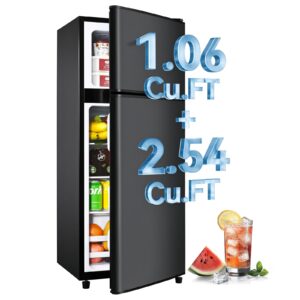 Anypro 3.6 Cu.Ft Fridge with Freezer, Double Door Refrigerator with 6 Level Thermostat, LED Light, Adjustable Glass Shelves for Bedroom, Office, Dorm, Apartment, Black