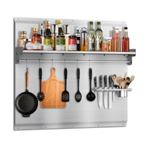 VENFAN 36"x24" Stainless Steel Backsplash - Stove Backsplash with Storage Shelf & Hanging Rack, Pre-Drilled Holes, Easy Install, Splash Guard for Stove