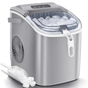 Antarctic Star Ice Maker Machine Countertop,Portable Automatic 9 Ice Cubes Ready in 8 Minutes,Makes 26 lbs of Ice per 24 Hours,Self-Clean,See-Through Lid for Home/Bar/Party (Stainless Steel)