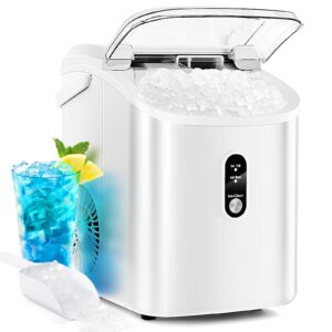 Antarctic Star Nugget Countertop Ice Maker with Soft Chewable Ice, 34Lbs/24H, Pebble Portable Ice Machine with Ice Scoop, Self-Cleaning, One Button Operation, for Kitchen,Office White