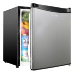 Upstreman 1.7 Cu.ft Mini Fridge with Freezer, Dorm Essentials, Adjustable Thermostat, Energy Saving, Low Noise, Single Door Compact Refrigerator for Dorm, Office, Bedroom, Stainless- FR17