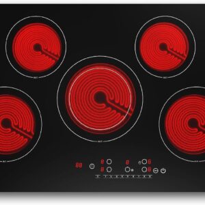 VBGK Electric cooktop 30 inch, 5 burner Electric Stove Built-in and Countertop Electric Stove Top, LED Touch Screen,9 Heating Level, Timer & Kid Safety Lock, 240V 30 inch Electric cooktop