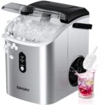 EUHOMY Nugget Ice Maker Countertop with Handle, Ready in 6 Mins, 34lbs Per Day, Removable Top Cover, Auto-Cleaning, Portable Sonic Ice Maker with Basket and Scoop, for Home/Party/RV/Camping (Silver)