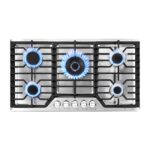 AMZCHEF 36 inch Gas Cooktop with 5 Made in Italy SABAF Power Burners.Max 48300 BTU/hr Built-in Gas Stove top of 304 Stainless steel,NG/LPG Convertible,ETL.