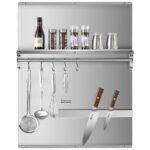 WILPREP Range Backsplash, 24"x30" Stainless Steel Backsplash with Storage Shelf & Magnetic Knife Rack, Range Hood Stainless Steel Backsplash for Stove, Range Hood Wall Shield with Pre-Drilled Holes…