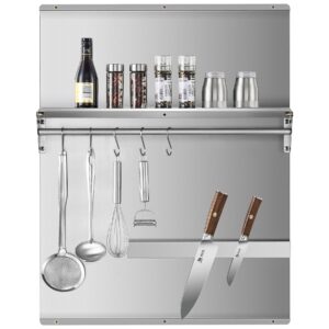 WILPREP Range Backsplash, 24"x30" Stainless Steel Backsplash with Storage Shelf & Magnetic Knife Rack, Range Hood Stainless Steel Backsplash for Stove, Range Hood Wall Shield with Pre-Drilled Holes…