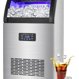 150 lbs/24h Commercial Ice Maker with 50 lbs Storage Bin | Stainless Steel Undercounter/Freestanding Ice Machine for Home Bar & Outdoor Use | 55 PCS Ice Cubes | Self-Cleaning Functionality