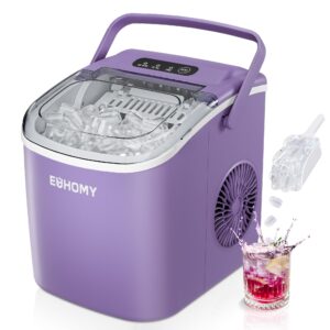 EUHOMY Countertop Ice Maker Machine with Handle, 26lbs Per Day, 9 Ice Cubes Ready in 6 Mins, Auto-Cleaning Portable Ice Maker with Basket and Scoop, for Home/Kitchen/Camping/RV (Purple)