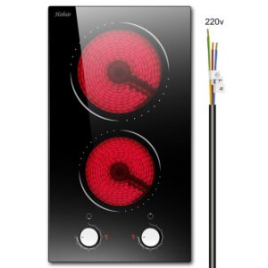 2 Burners Electric Cooktop, 12 inch Built-in Radiant Electric Stove, 9 Heating Level, Residual Heat Indicator, Over-Temperature Protection, 3000W, 220V-240V Hard Wire (No Plug)