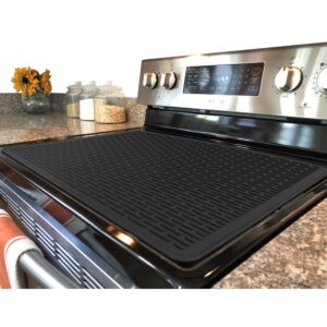 YUHFERA Stove Top Cover for Electric Stove - Silicone Stove Mat for Glass Top, Glass Cooktop Protector, XL Dish Drying Mats For Kitchen,Oven Covers for Electric Stove (Black,28 x 20)