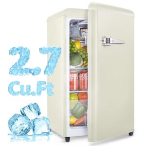 Anypro Fridge with Freezer, 2.7 Cu.Ft Retro Single Door Refrigerator with 5 Level Adjustable Thermostat and Removable Shelves, Low Noise for Dorm, Office, Bedroom, White