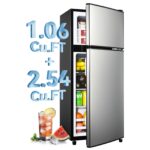 Anypro 3.6 Cu.Ft Fridge with Freezer, Double Door Refrigerator with 6 Level Thermostat, LED Light, Adjustable Glass Shelves for Bedroom, Office, Dorm, Apartment, Silver