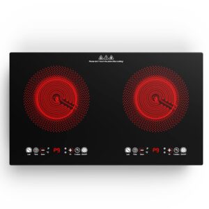 VBGK Electric cooktop,110V 24 inch 2 Burner Electric Cooktop,Built-in and Countertop Electric Stove Top,2200W Electric Stove,9 Power Levels, Kids Lock & Timer,LED touch control,Overheat Protection