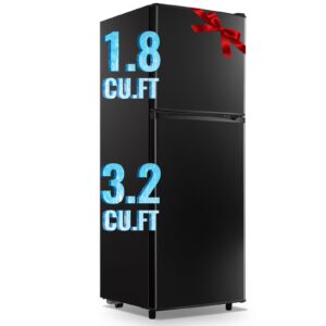 WANAI 5.0 Cu.Ft Fridge with Freezer, Dual Door Refrigerator with 7 Settings Temperature Adjustable, Small Fridge for Dorm Office Apartment and Home, Black