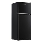 Upstreman 4.0 Cu.Ft. Mini Fridge with Freezer, Dorm Essentials, Double Door Small Refrigerator for Office, Dorm, Bedroom, Adjustable Thermostat, Large Capacity, Black-BR401