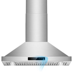 36 inch Wall Mount Range Hood, 1200 CFM with 4-Speed Gesture Sensing & Touch Control, Stainless Steel Kitchen Stove Vent Hoods with 2 LED Lights, Time Setting, Dishwasher-Safe Baffle Filters